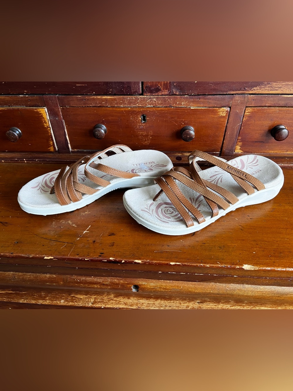 Merrell Women's Tan Multi-Strap Slide Sandals - Picture 3 of 6